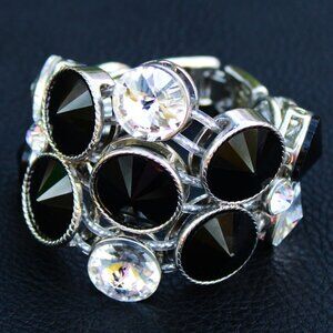 Silver Bracelet with Black and Clear Rhinestones